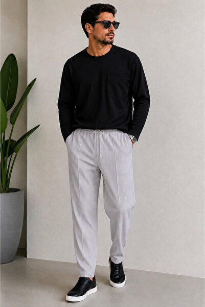 WENMİNG Men's Ottoman Fabric Crew Neck Top and Bottom Set