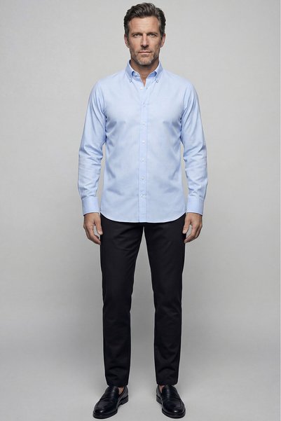 Bisse Light Blue Regular Fit Cotton Pasha Collar Shirt