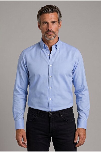 Bisse Mavi Regular Fit Pamuk Oxford Spor Gömlek
