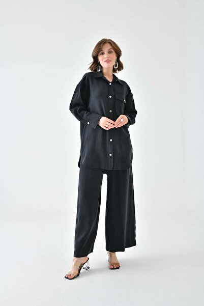 FTZ WOMEN Women's Comfortable Modal Pocket Suit Black 30717