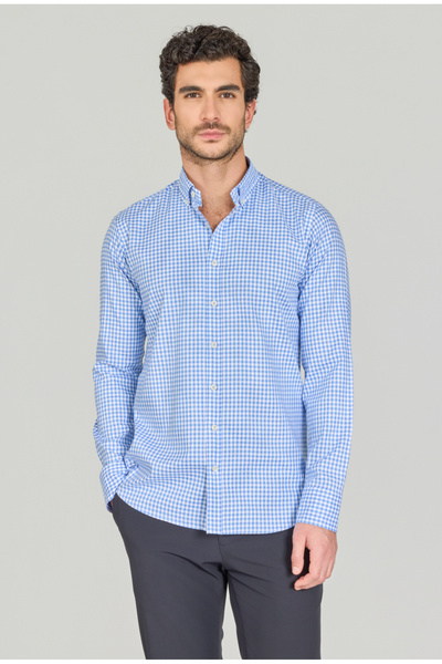 Bisse Blue Regular Fit Cotton Pocketless Pascha Collar Shirt
