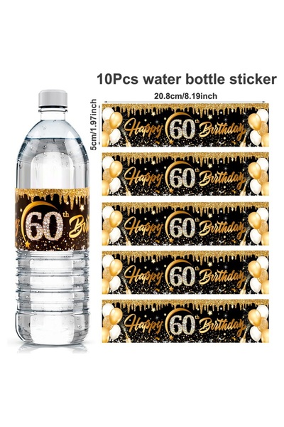 Choice as picture 60th Black Gold Birthday Bottle Sticker Happy 18 21 30 40 5...
