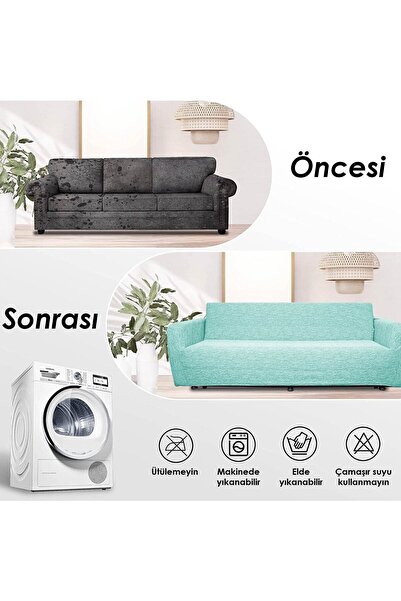Faiend Düz Jakarlı 3 Kişilik Mint Kanepe Örtüsü | Lastikli Koltuk Örtüsü |çekyat Örtüsü| koltuk kılıfı