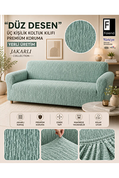 Faiend Plain Jacquard 3-Seater Mint Sofa Cover |   Elastic Sofa Cover | Sofa ...