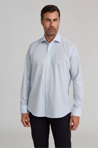 Bisse Blue Regular Fit Cotton Italian Collar Checkered Shirt
