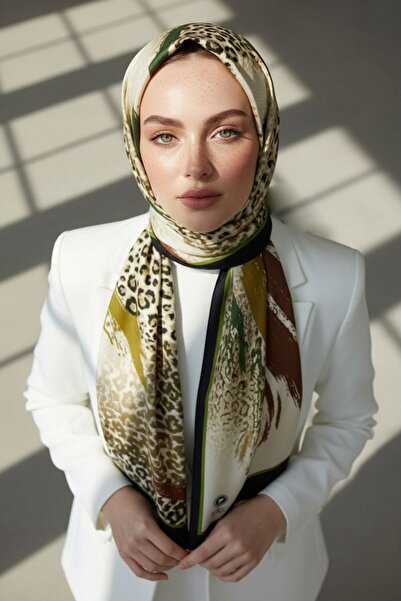 Vissona KREP RENKLİ FIRÇA VE LEOPAR DESENLİ TABA RENKLİ 75X195 KIRIŞMAZ ŞAL
