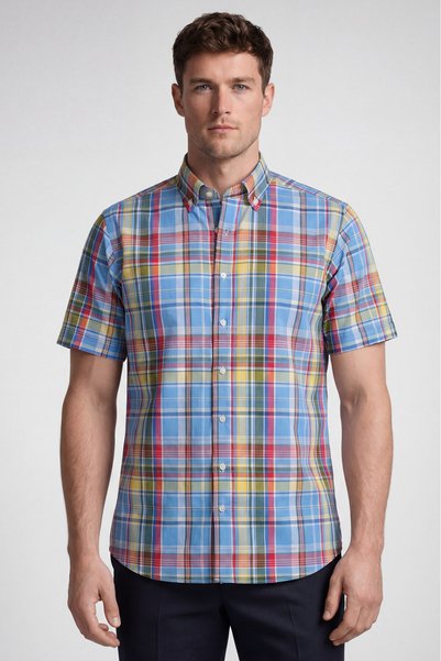 Bisse Red Regular Fit Cotton Short Pasha Collar Shirt