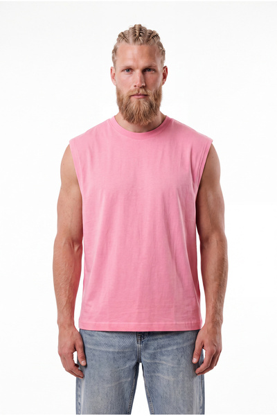 Machinist Erkek Oversize Bisiklet Yaka Basic Atlet Şeker Pembe