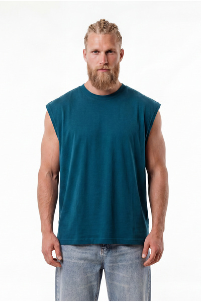 Machinist Erkek Oversize Bisiklet Yaka Basic Atlet Koyu Petrol