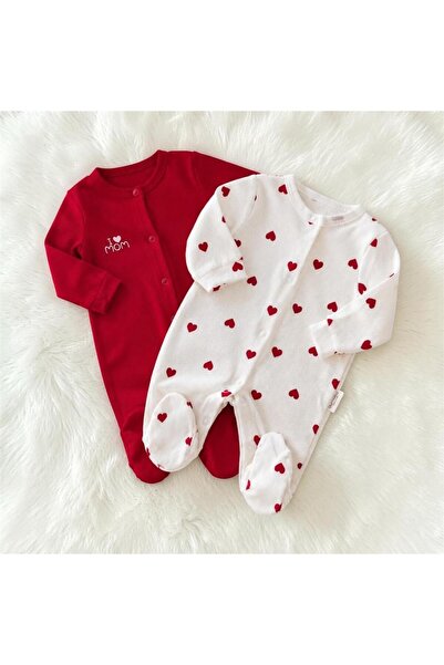 ALTINTAŞ BABY KIRMIZI KALPLER KIZ BEBEK TULUM 3 VE 6 AYLIK SET