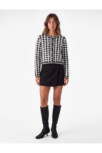 Koton Cardigan negru pentru femei, cu nasturi, cu model de zăpadă, 6WAK90039HT