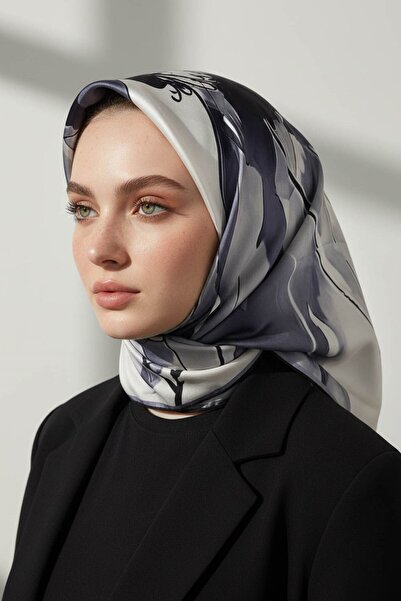 Vissona %100 Twill İpek Eşarp 90x90 Soyut Sulu Boya Desenli El Dikişli Kadın ...