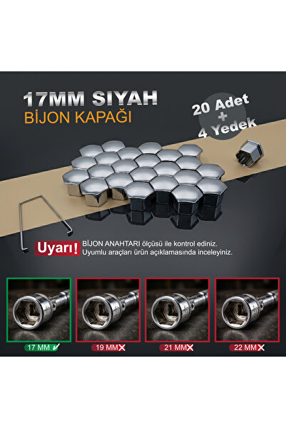 WPI 20 Adet + 4 Yedek Bijon Kapağı 17MM + Sökme Aparatı ( Peugeot - Citreon -...