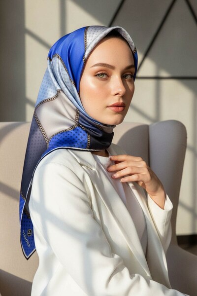 Vissona %100 Twill İpek Eşarp 90x90 Geometrik Kare Desenli El Dikişli Kadın E...