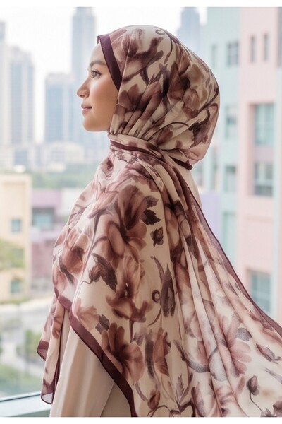 tuaipek Organic Viscose Silk İnci̇ra Shal - Floral Pattern