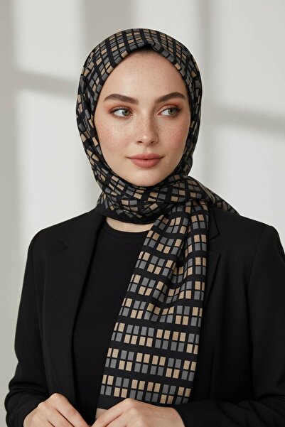 Vissona KREP KARE DESENLİ FÜME RENKLİ 75X195 KIRIŞMAZ ŞAL