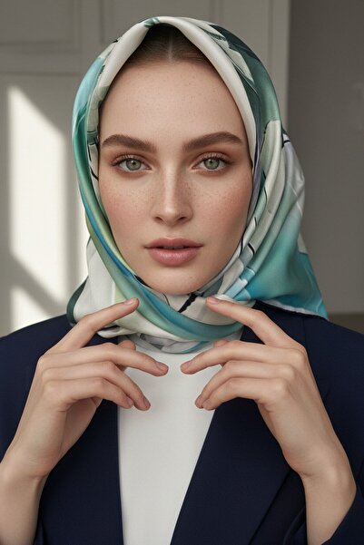 Vissona %100 Twill İpek Eşarp 90x90 Soyut Sulu Boya Desenli El Dikişli Kadın ...