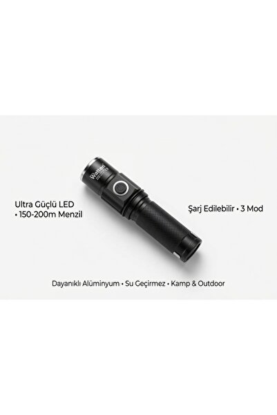 Watton Wt-089 Şarjlı 3 Mod Q5 Led El Feneri Acil Durum Lambası Güvenlik,Depre...