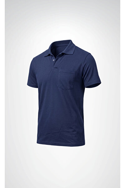 Selçuklu Plus Openand Pike Gray and Navy Blue Polo Collar Pocket T-Shirt