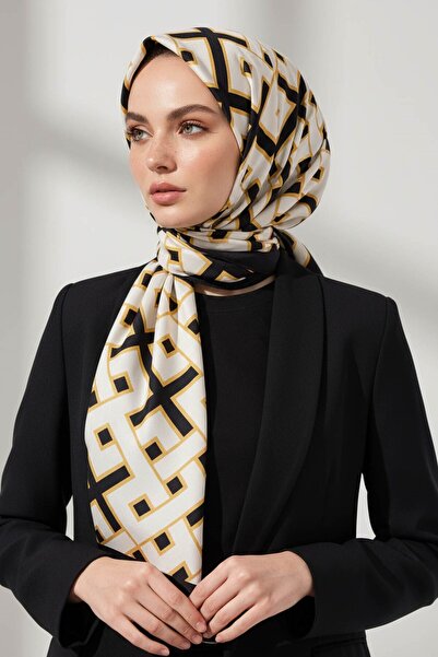 Vissona KREP GEOMETRİK DESENLİ SİYAH RENKLİ 75X195 KIRIŞMAZ ŞAL