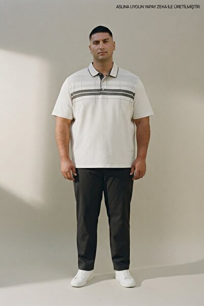 Maccali Men's Plus Size White Polo Collar Printed T-Shirt
