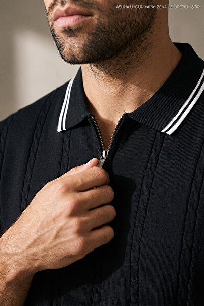 Maccali Men's Trend Striped Premium Black Polo Neck T-Shirt