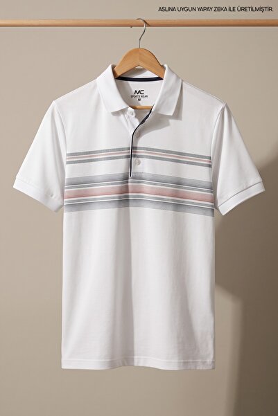 Maccali Tricou alb cu guler polo Comfort Fit cu model pentru bărbați