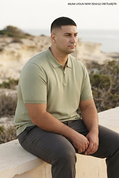 Maccali Men's Plus Size Relax Green Knitwear Polo Neck T-Shirt