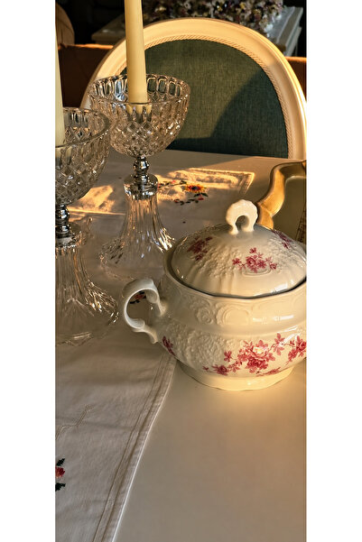 Bavaria Antika Pembe Çiçek Desenli ve Rölyefli Shabby Chic Zarif Alman Porsel...