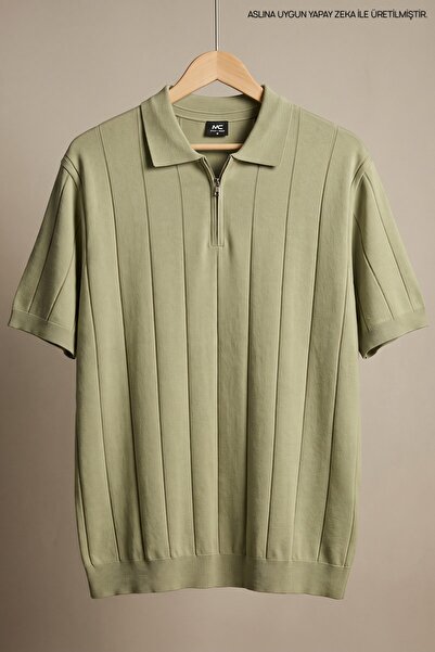 Maccali Men's Premium Large Size Green Knitwear Polo Neck T-Shirt