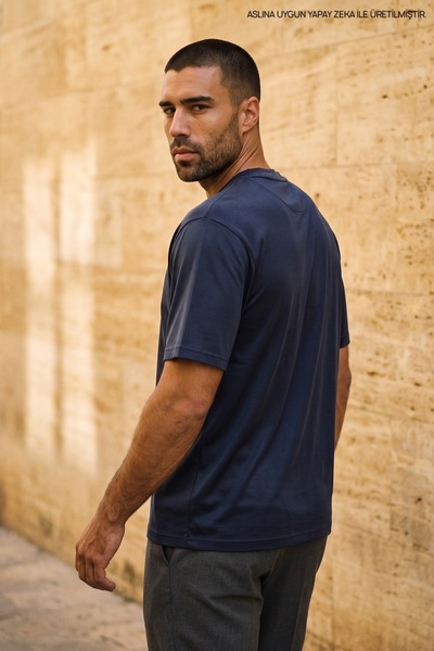 Maccali Ανδρικό μπλουζάκι Trend Crew Neck Basic Navy Blue