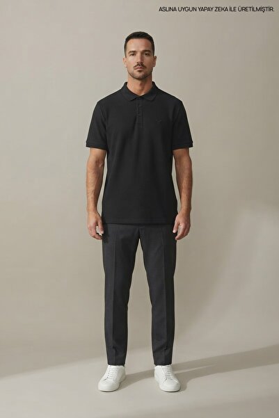 Maccali Men's Slim Fit Short Sleeve Basic Black Polo Neck T-Shirt