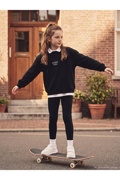 Civil Girls Basic Sweatshirt for Ages 6-9 - Black