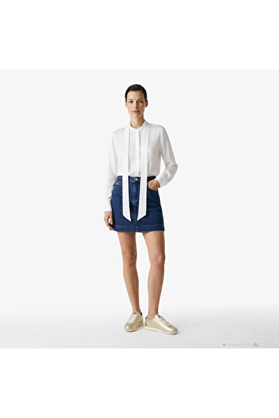 Lacoste Kadın Classic Fit Denim Koyu Mavi Etek