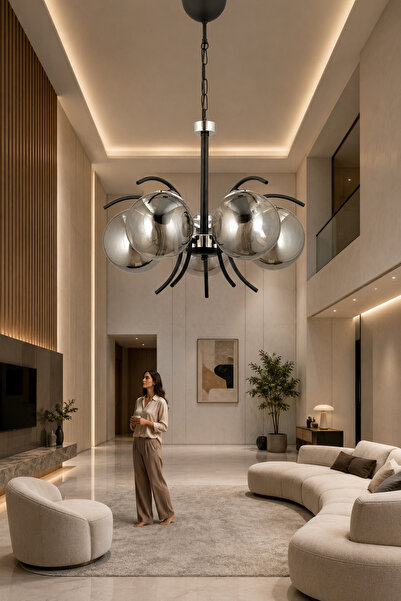 ESSLİGHT Yazgı 5’li Füme Camlı Modern Salon Mutfak Yatak Odası Avizesi