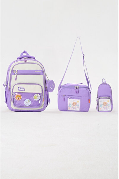 Roxbros Kawaii Korean Style Set of 3 with Accessories Lilac Girls' School Bag...