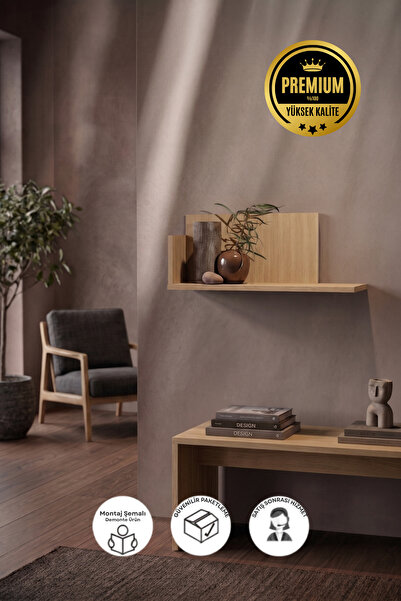 Woodplays Dekoratif Ahşap Duvar Rafı - Asimetrik Modern Tasarım Ceviz Rengi