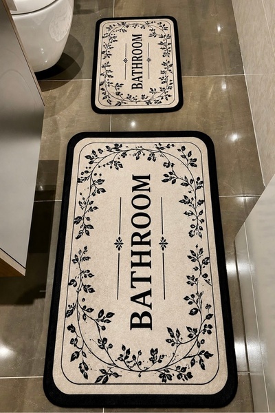 ÇELEBİ HOME TEKSTİL Vintage Bathroom Desenli Makinede Yıkanabilir Kaymaz Taba...