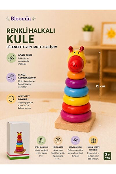Bloomin Wooden Colorful Ring Tower Coordination and Intelligence Game Wooden ...