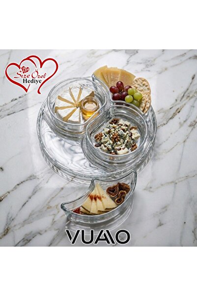 VUAO Round Glass 4-Compartment Breakfast Plate 5 Pieces - Presentation Plate ...