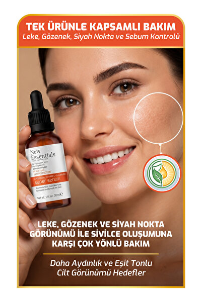 New Essentials Ton Eşitleme, Gözenek Siyah Nokta Ve Sivilce Oluşumunu Gidermeye Yardımcı Süper Serum