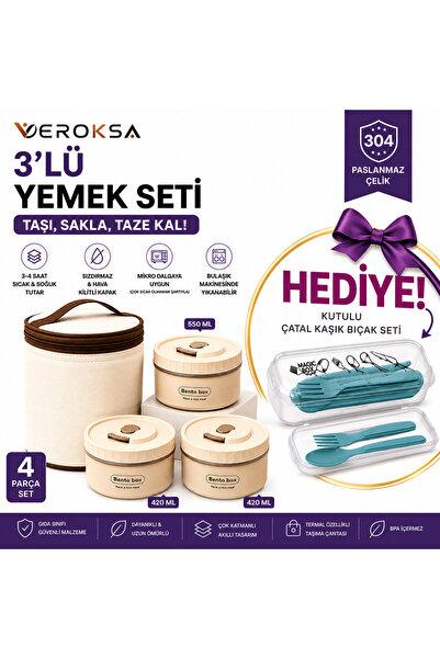 VEROKSA Bento Box Termal Yemek Kabı 4'lü Set | 304 Paslanmaz Çelik Lunch Box ...