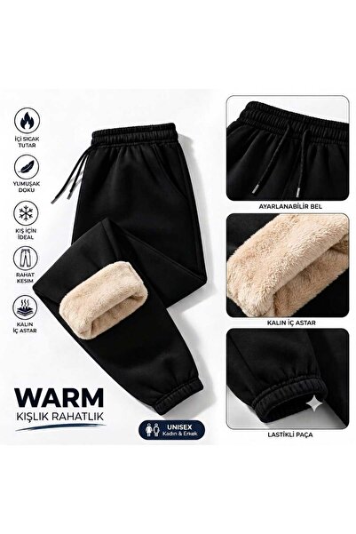 Urban Look Unisex İçi Peluş Kürklü Eşofman Altı Kalın Astarlı Kışlık Sıcak Tu...