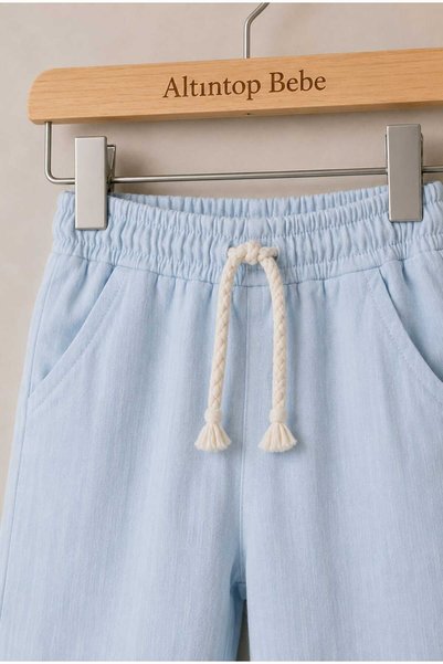 altıntop bebe Children's Light Blue Muslim Comfortable Cut Pants with Elastic Waist