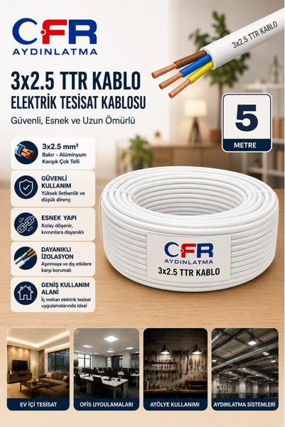 CFR LED AYDINLATMA 3X2.5 TTR Çok telli Elektrik Tesisat Kablosu 5,10,15,20,25...