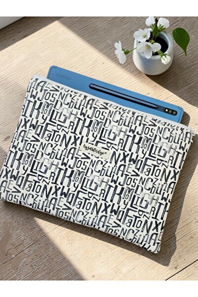 Ayza Stüdyo Alfabe Harf Desenli iPad Tablet Çantası, 10-12 inç Uyumlu