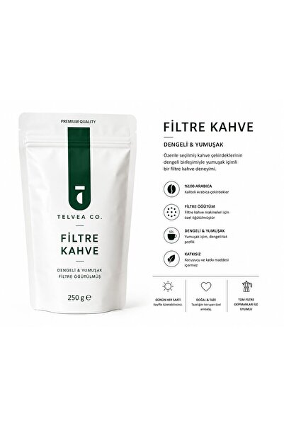 TELVEA CO. Filtre Kahve 250 g %100 Arabica – Dengeli & Yumuşak İçim