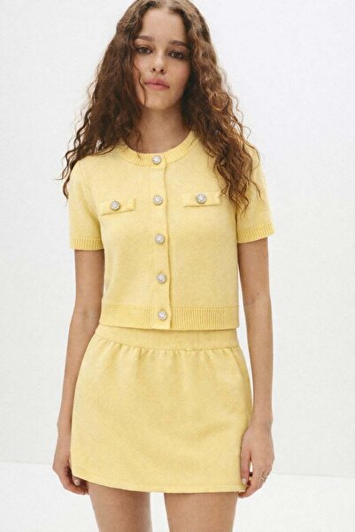 HAKKE Women's Elegant Gold Buttoned Double Knitwear Top and Bottom Set