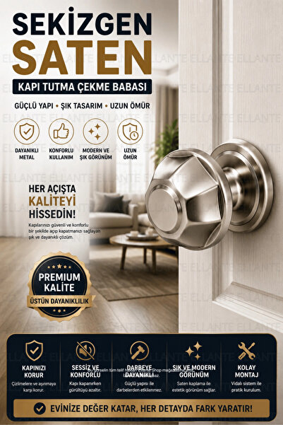 ellante Sekizgen Saten Kapı Tutma Çekme Babası Metal Kapı Topuzu Vidalı Monta...