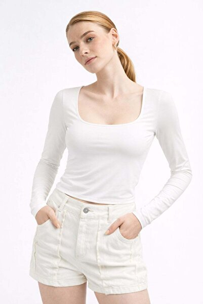 HAKKE U Neck Long Sleeve Polyamide Bluz